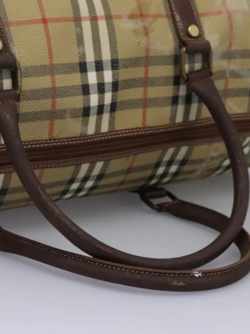 Burberrys Nova Check Boston Bag PVC 2way Beige Auth EC382 - Picture 8 of 16